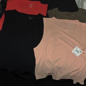 American Eagle Sleeveless Ribbed Tops - Black, Pink, Red, Brown